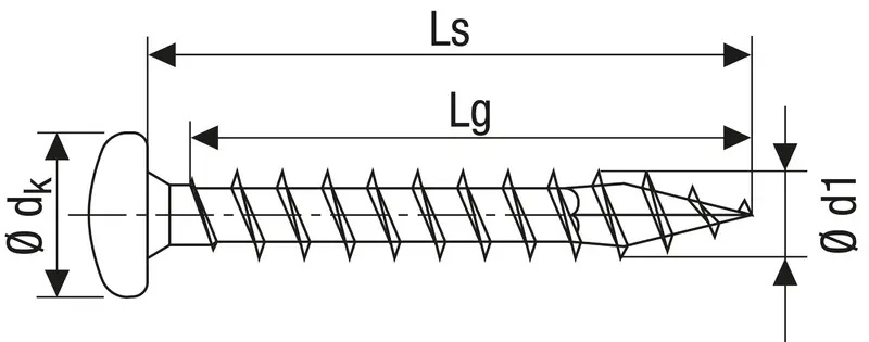 Technical line drawing of SPAX BLAX universal screws