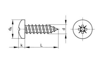 line drawing of DIN 7981 pozi pan head self-tapper