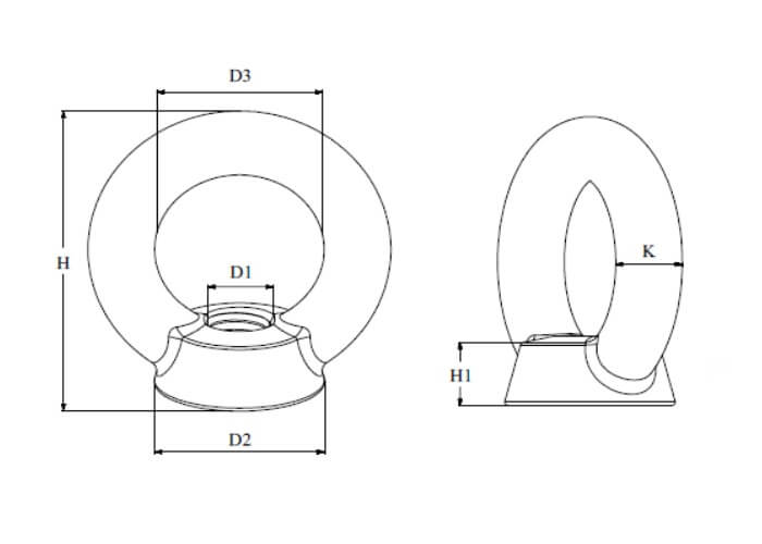 technical line drawing of A4 stainless steel lifting eye nuts