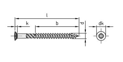 Technical line drawing of hardened stainless steel decking screws