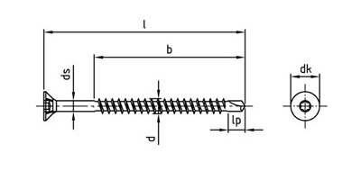 technical line drawing of a2 stainless steel self drilling torx drive timber screws