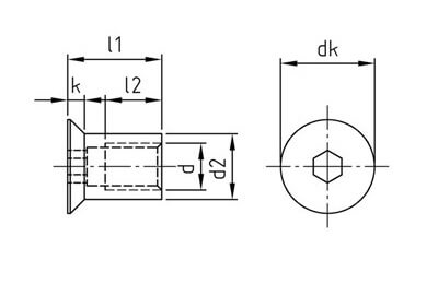 technical line drawing of M3 stainless steel sleeve nuts connector nuts