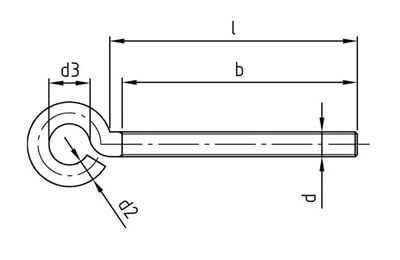 TECHNICAL LINE DRAWING OF STAINLESS STEEL MACHINE THREAD SCREW EYES