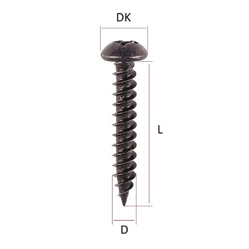 technical line drawing of black japanned wood screws