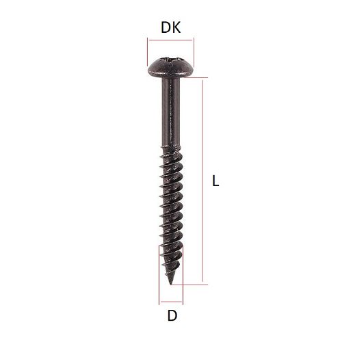 technical line drawing of black japanned wood screws