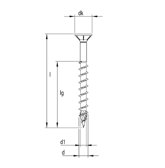 Technical line drawing of TIMco Classic C2 clamp-fix wood screws
