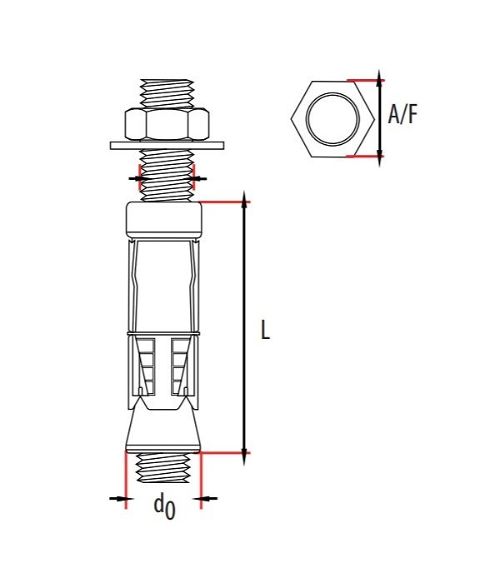 technical line drawing of TIMco PSH  projecting bolt shield anchors