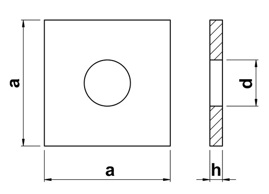 technical line drawing of square plate roofing washer