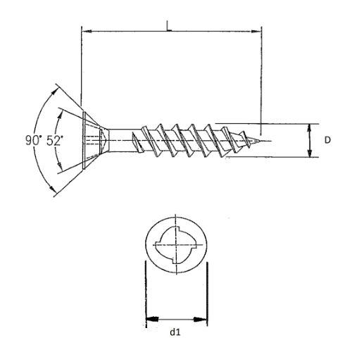 technical line drawing of sentinel drive security wood screws