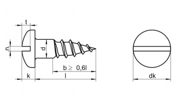 technical line drawing of din 96 slot round wood screws