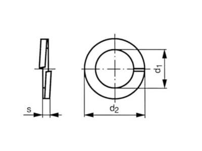 technical line drawing of square section spring washer to DIN 7980