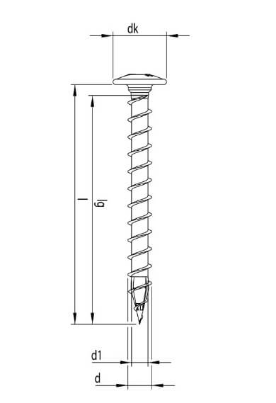 Technical line drawing of Heco Topix flange head structural wood screws