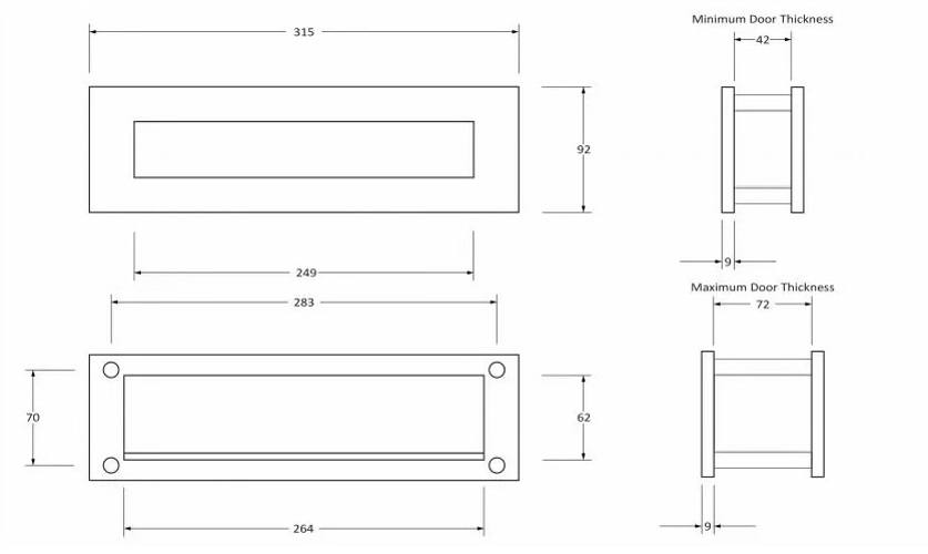 Technical line drawing of From the Anvil traditional letterbox