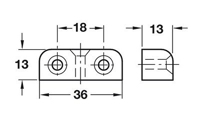 Technical line drawing of modesty block knock down fitting