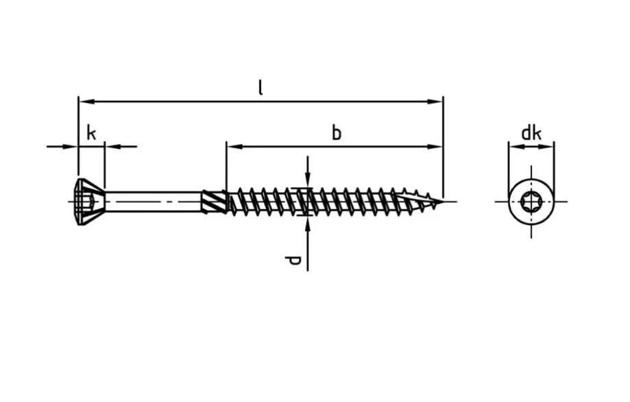 technical line drawing of a2 stainless steel self drilling torx drive timber screws