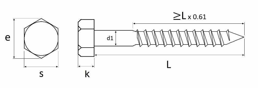 Technical line drawing of CS mild steel zinc plated coach screws